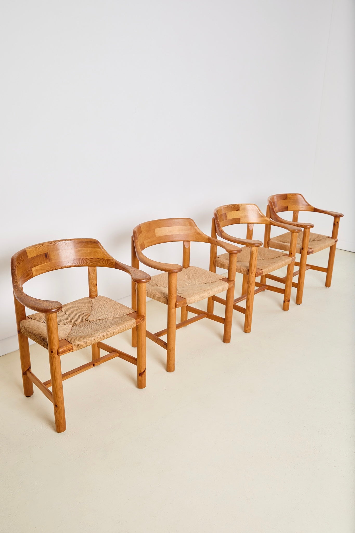 Set of 4 Rainer Daumiller Dining Chairs in Pine and Papercord, 1970s