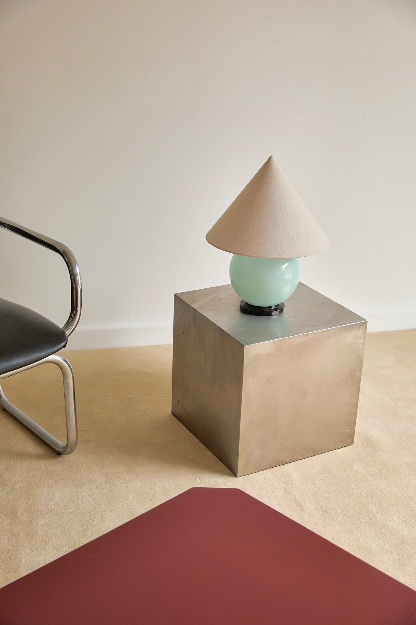 Vintage French Modernist Opaline Glass Table Lamp Attributed to Jacques Adnet (c. 1940s)