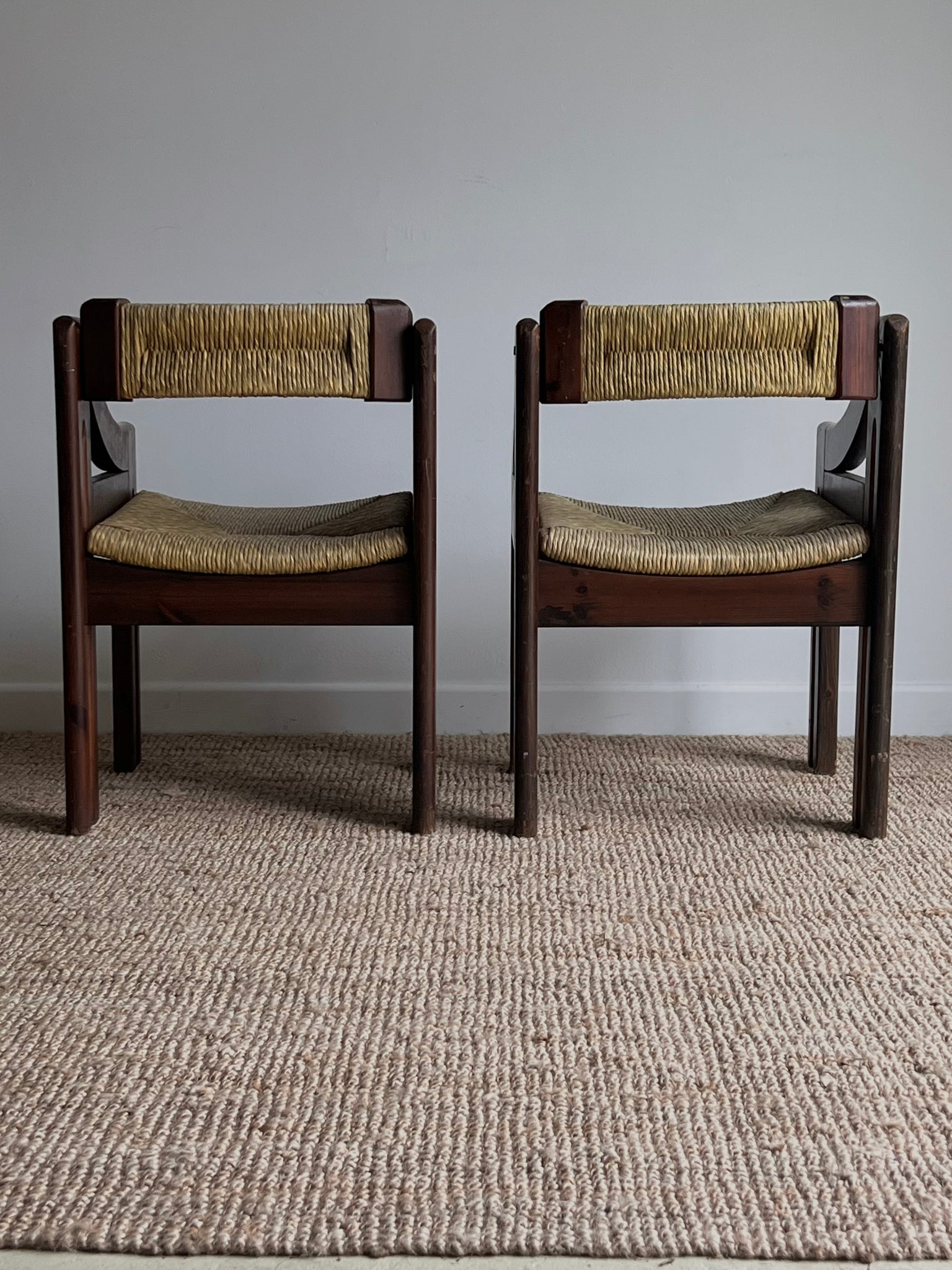 Mid-Century Brutalist Pine and Straw Chairs by Fratelli Montina, Italy, 1960s