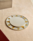 Vintage French Circular Mirror with Embossed Geometric Glass & Metal Frame, c. 1960s