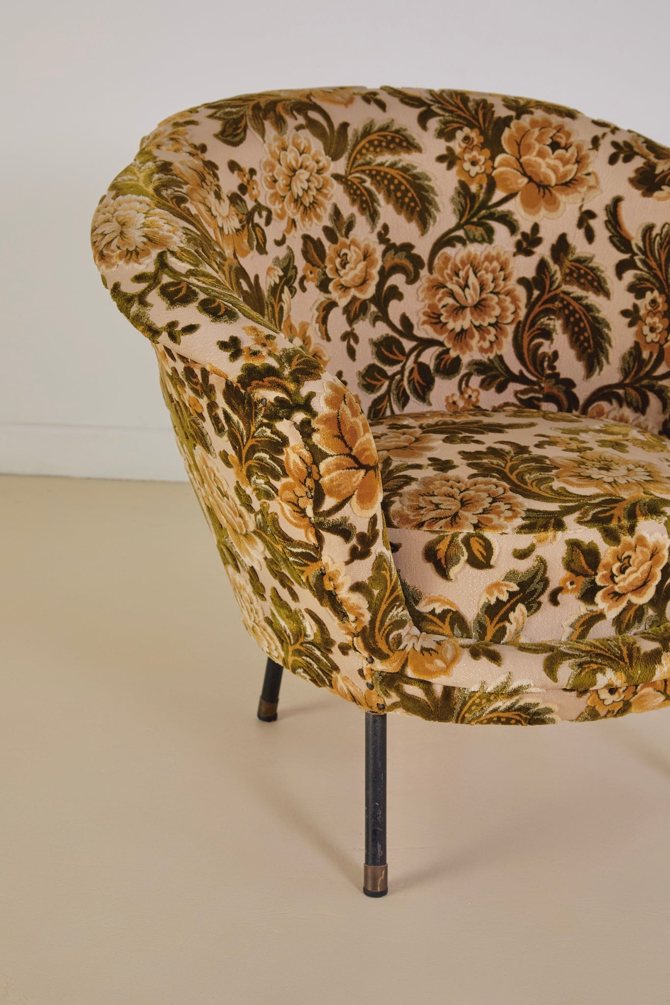 Italian Velvet Floral Armchair and Pouffe