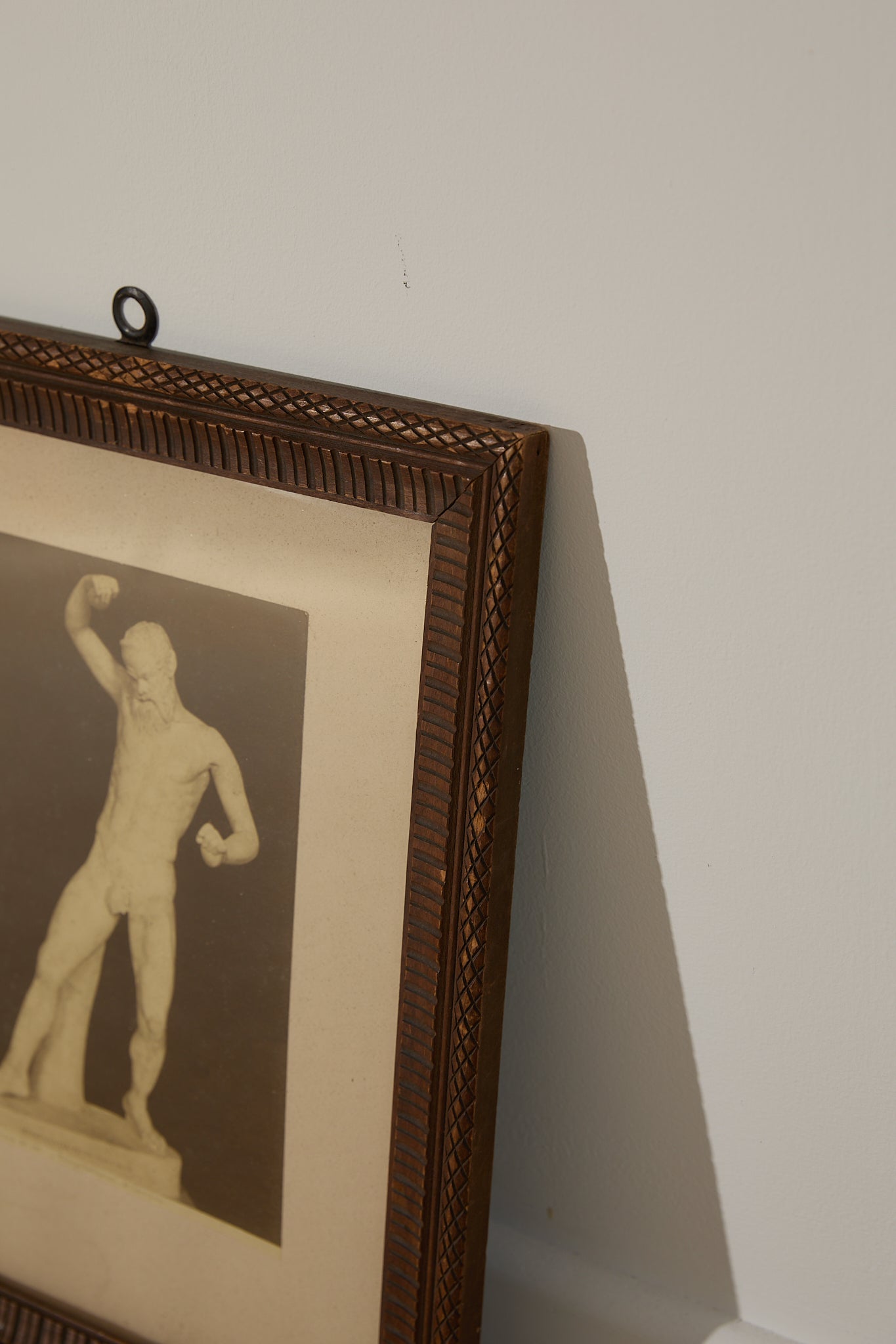 Vintage Classical Greek Nude Male Statue Photo – Ornate Geometric Parquet Framed Print