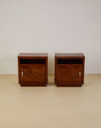 Pair of Italian Burl Walnut and Oak Bedside Tables