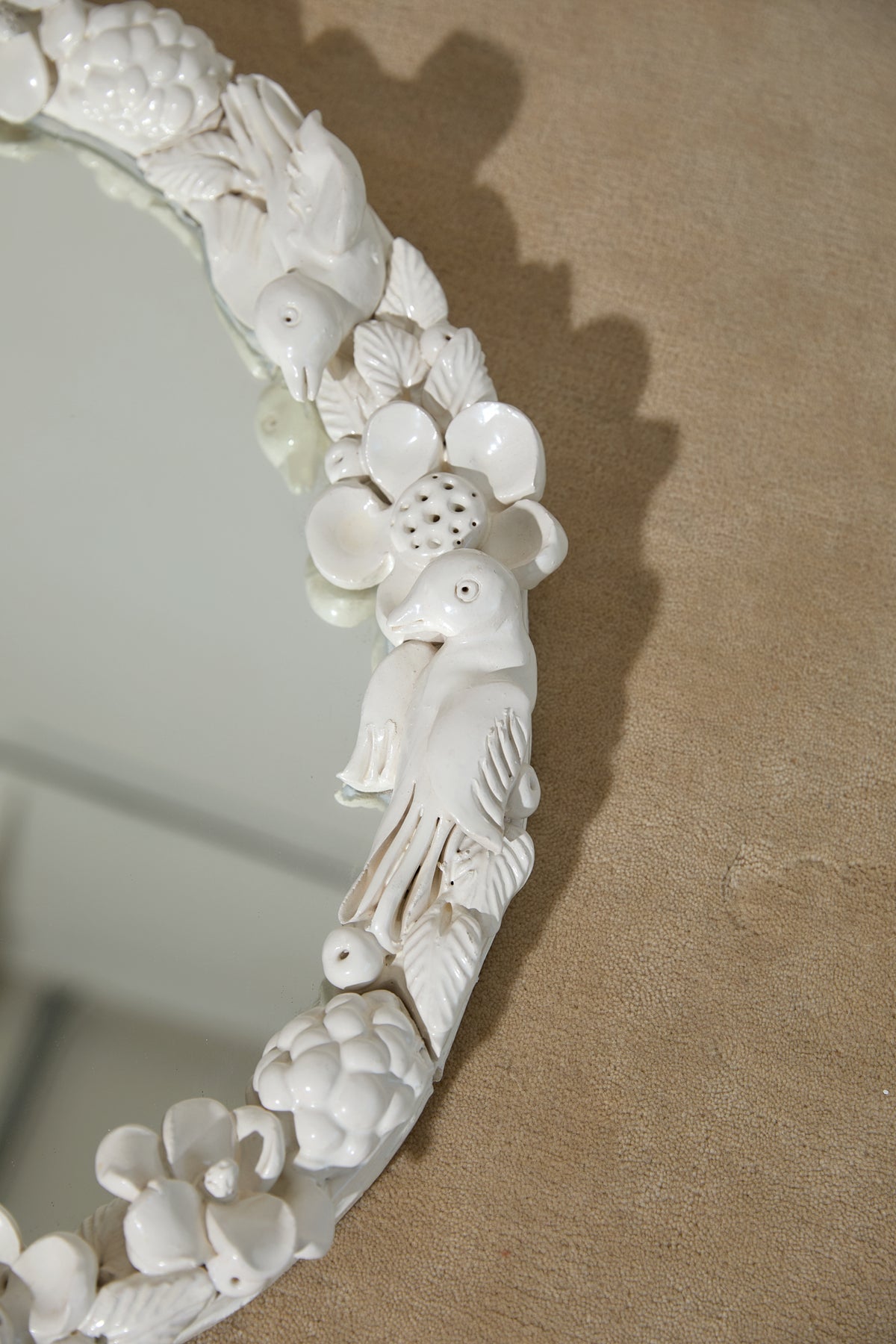Handmade Ceramic Bird and Flower Detail Mirror