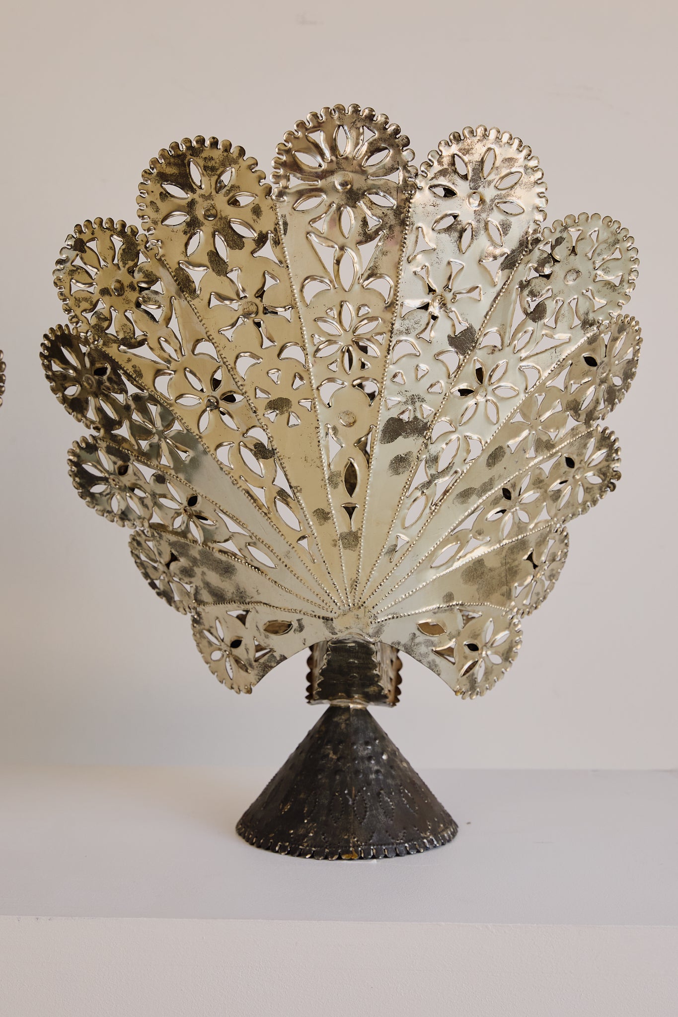 Pair of Mexican Tin Metal Peacocks