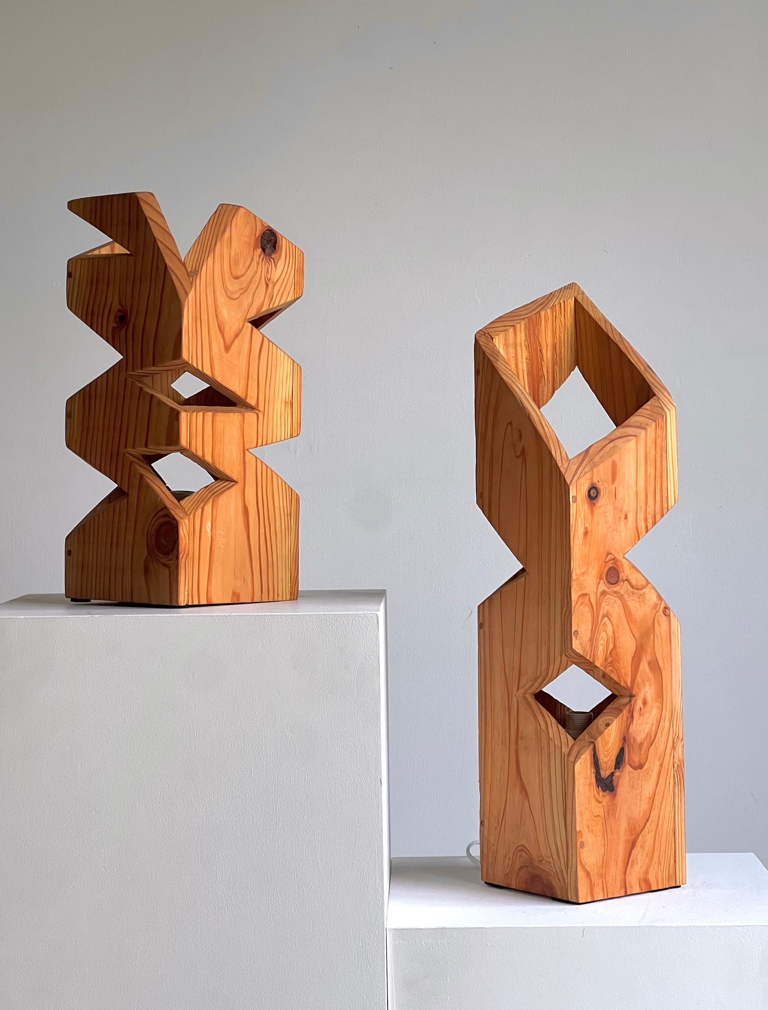 Pair of Constructivist Pine Lamps