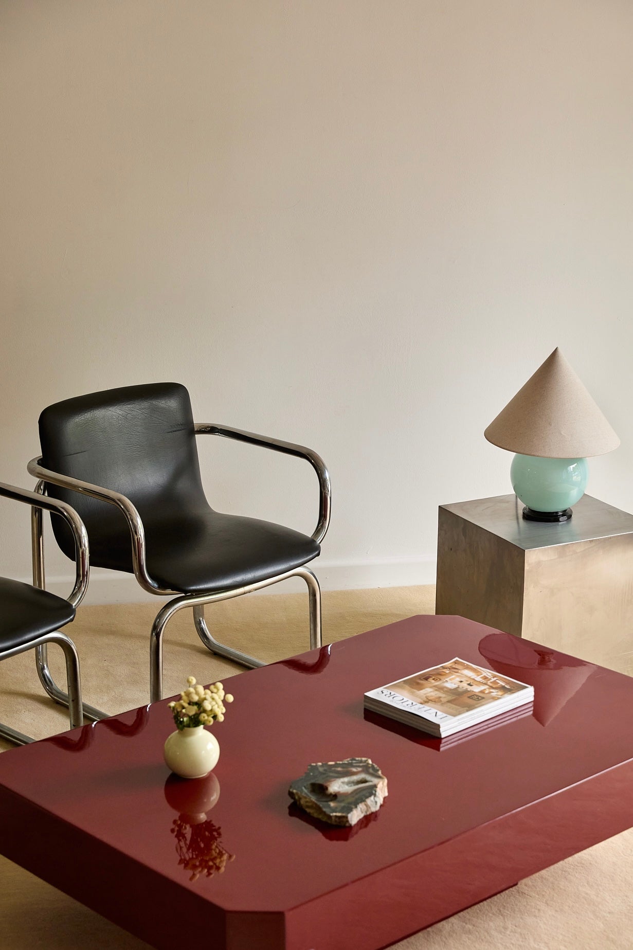 Vintage French Modernist Opaline Glass Table Lamp Attributed to Jacques Adnet (c. 1940s)