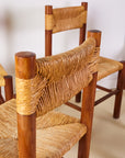 Set of x6 French Mid Century Wood and Rush Dining Chairs
