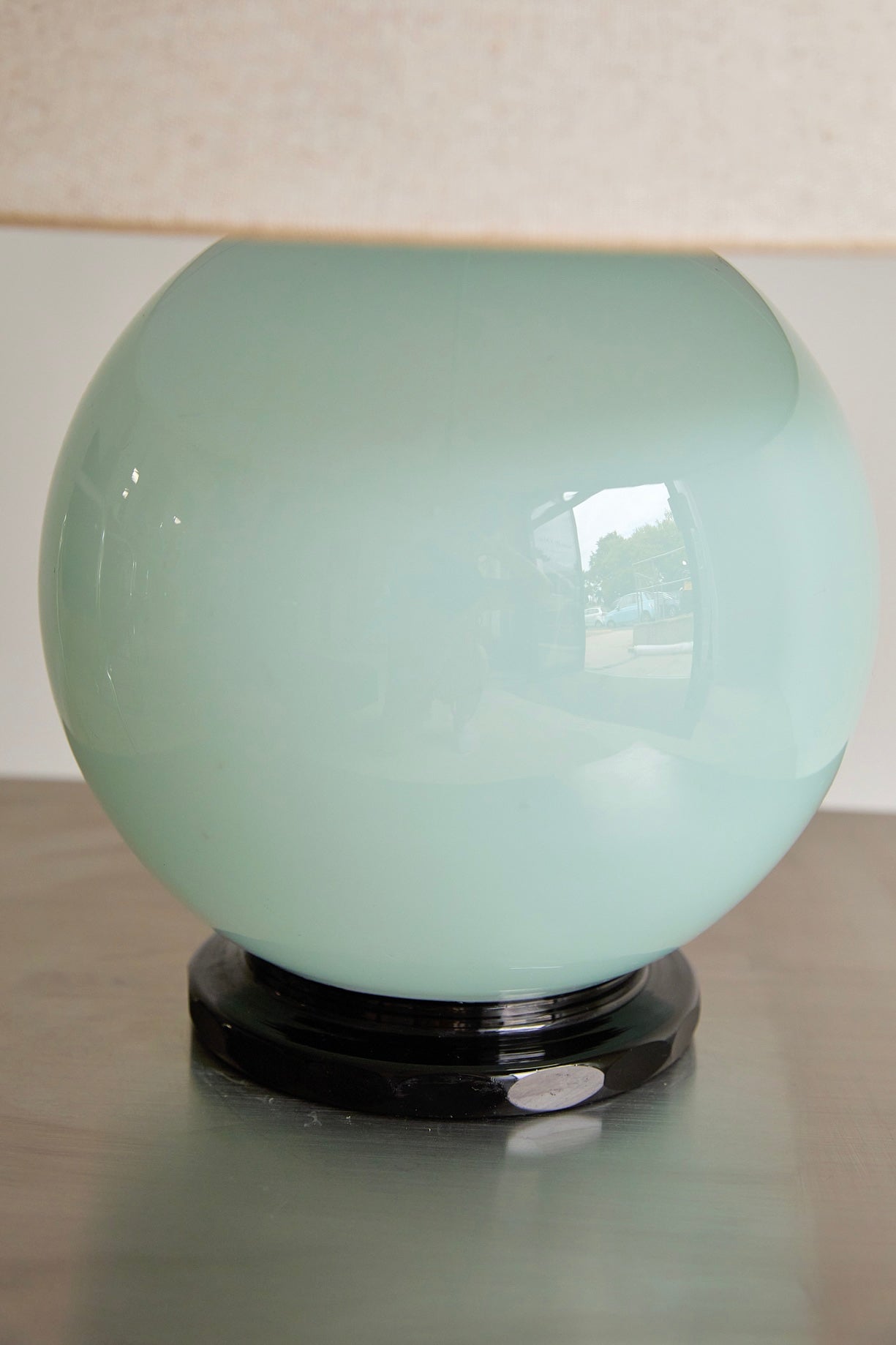 Vintage French Modernist Opaline Glass Table Lamp Attributed to Jacques Adnet (c. 1940s)