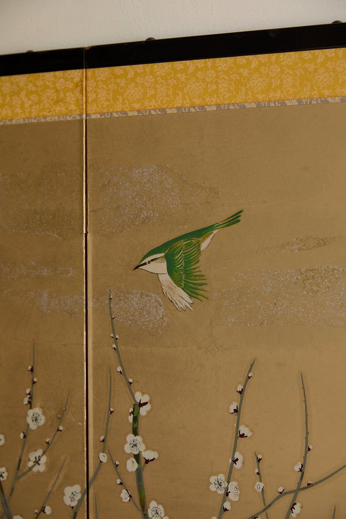 Vintage Japanese Folding Screen - Gold Leaf with Birds and Plum Blossoms
