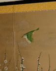 Vintage Japanese Folding Screen - Gold Leaf with Birds and Plum Blossoms