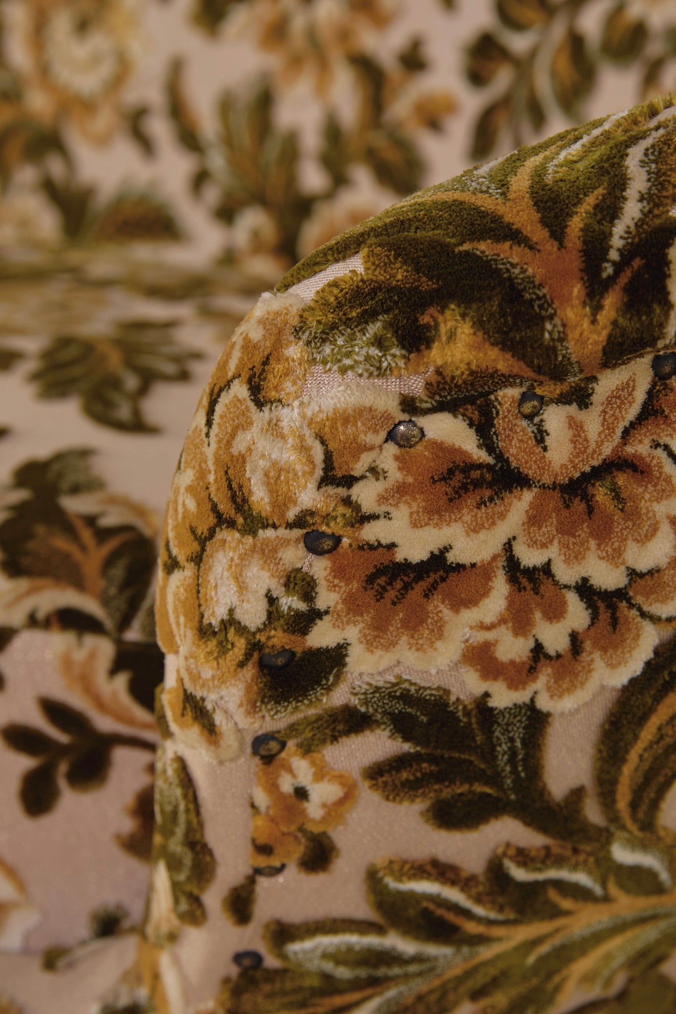 Italian Velvet Floral Sofa 1960s