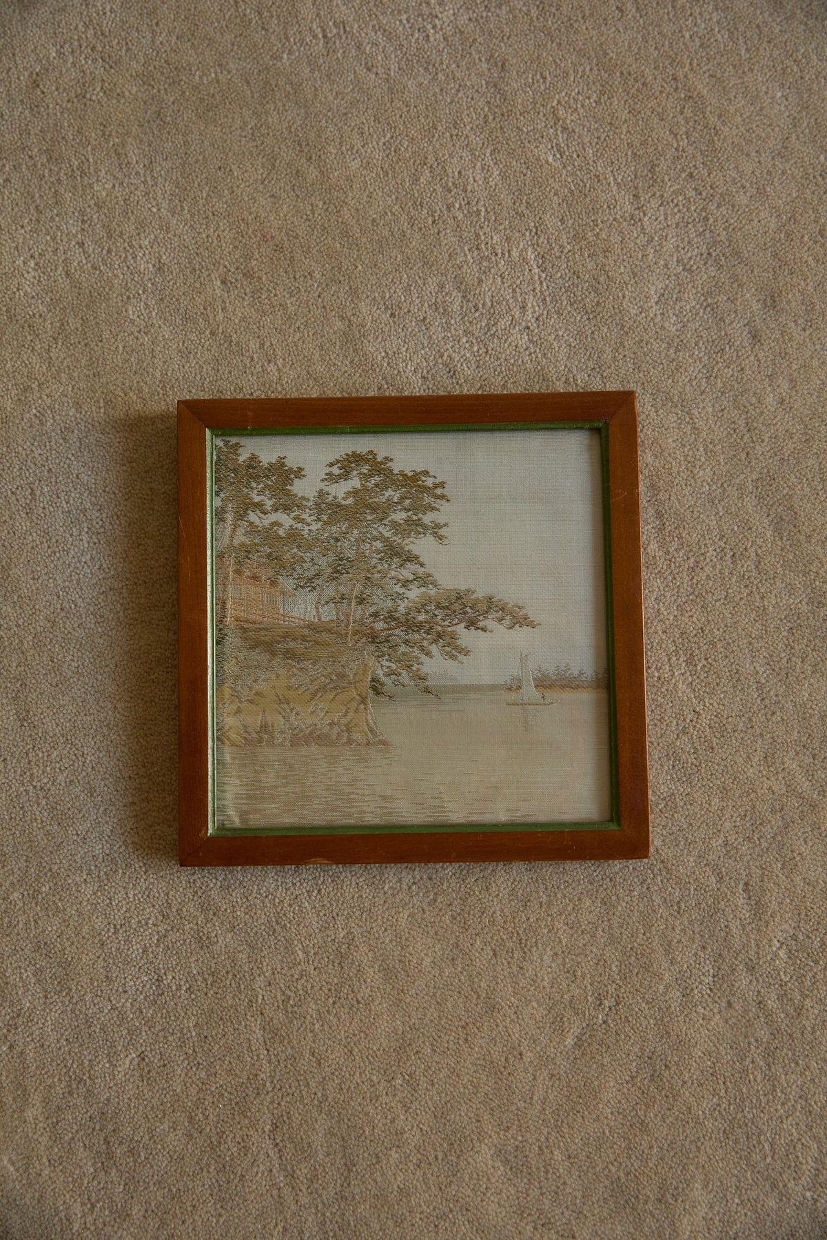 Vintage Japanese Hand-Embroidered Silk Landscape Art – Framed Set of 6
