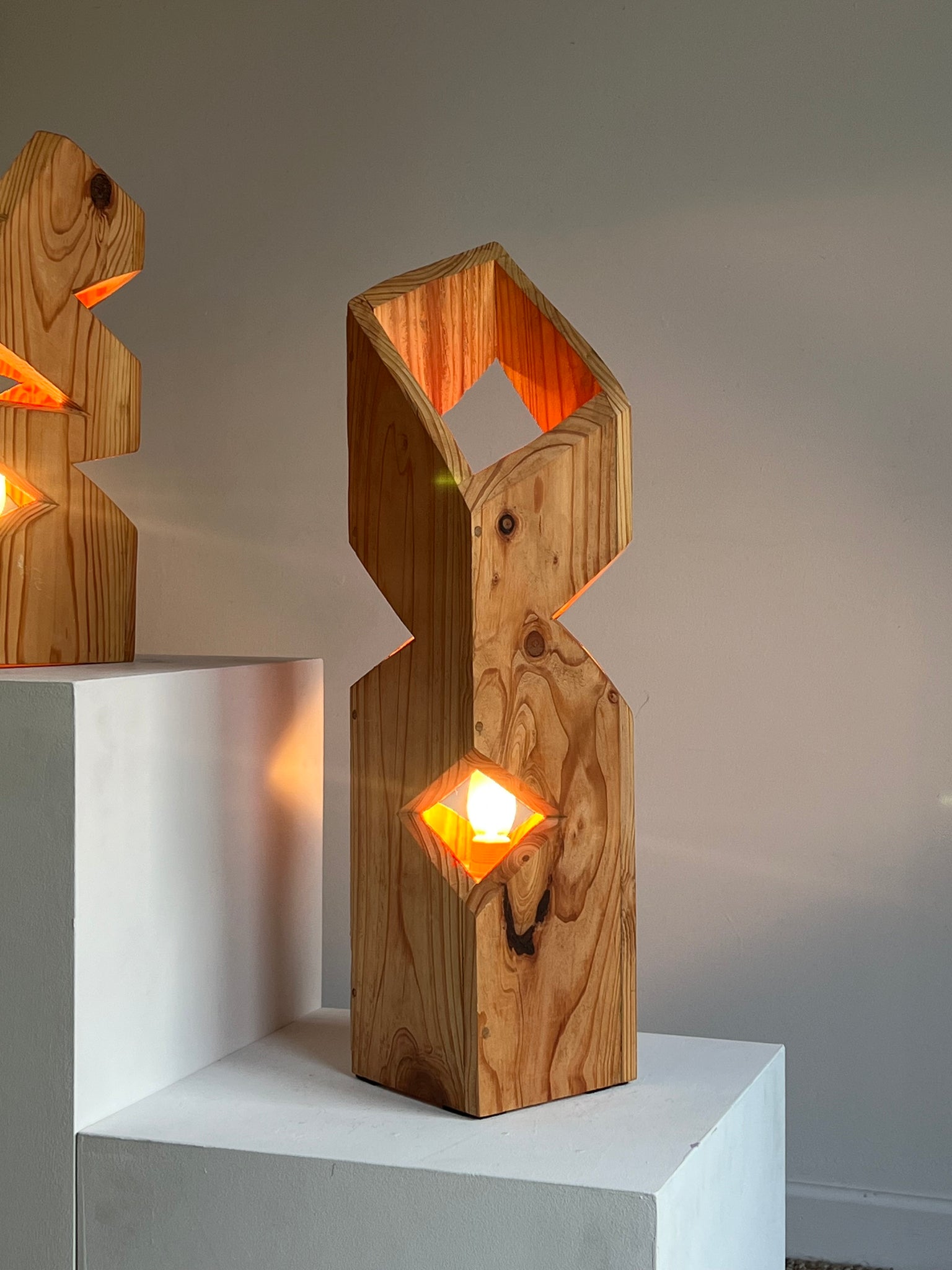 Pair of Constructivist Pine Lamps