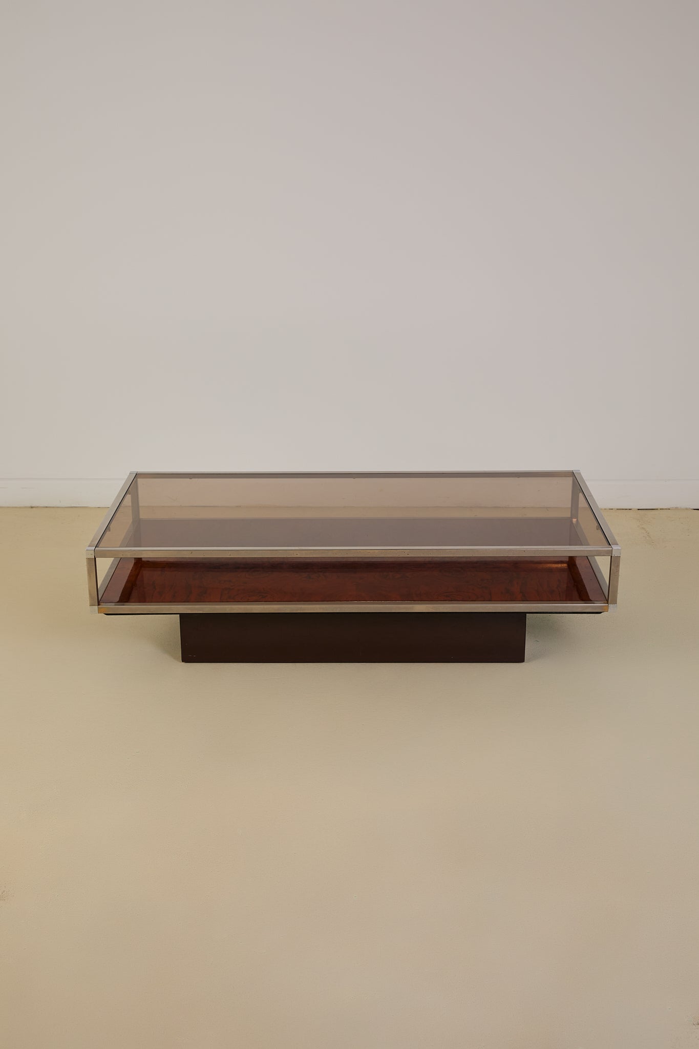 Burl and Chrome Coffee Table