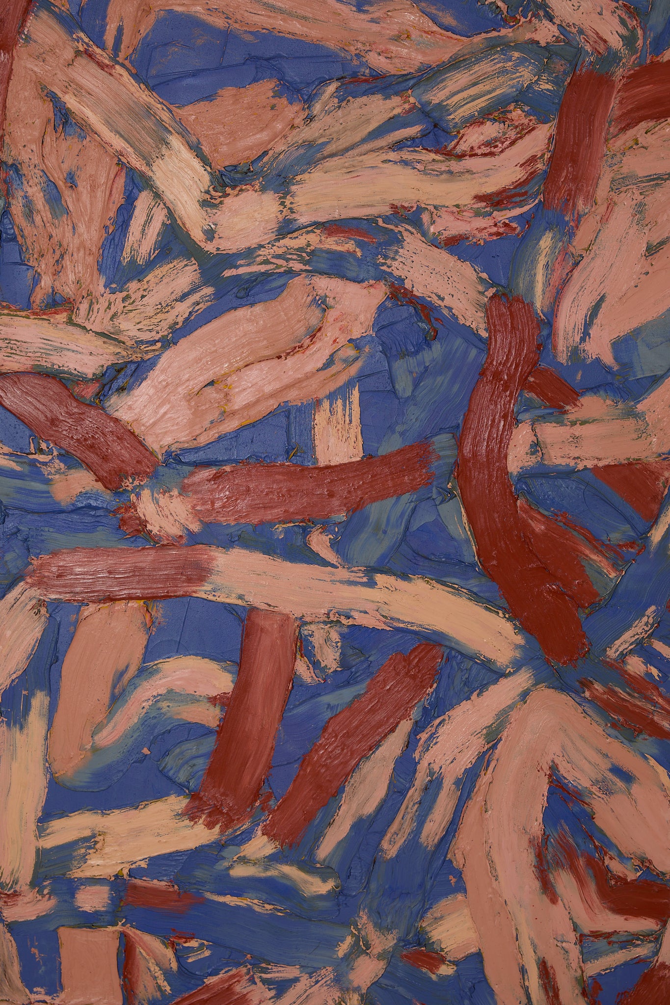 Original Georges Ferrato Abstract Impasto Oil Painting – Heavy Texture Blue &amp; Pink and Red Composition