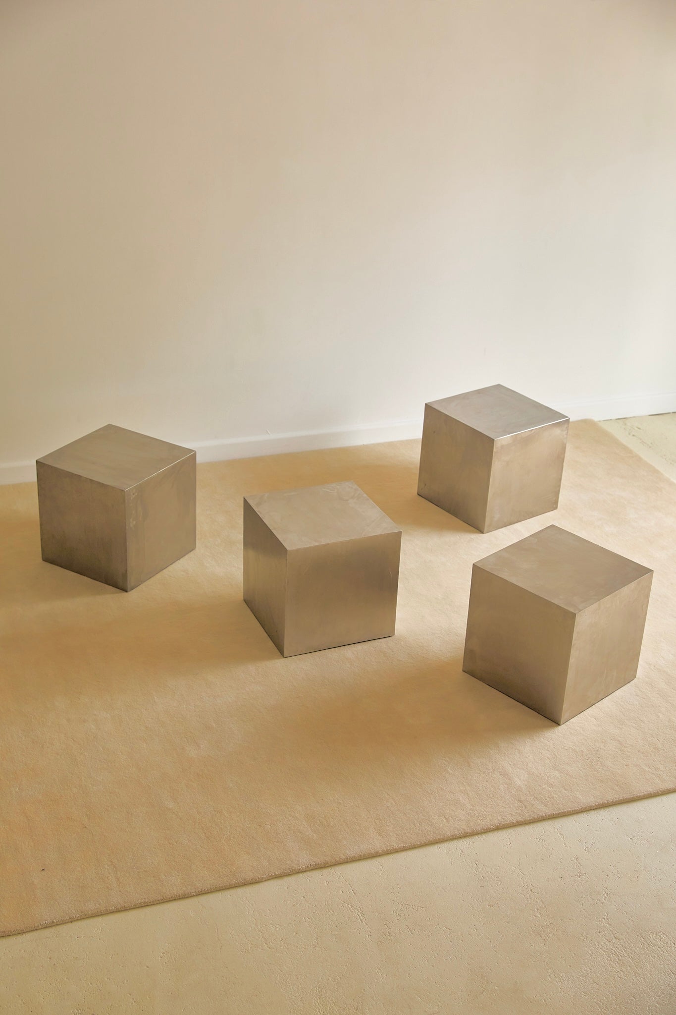 Mid-Century French Modernist Stainless Steel "Cube" Coffee / Side Tables Attributed to Maria Pergay