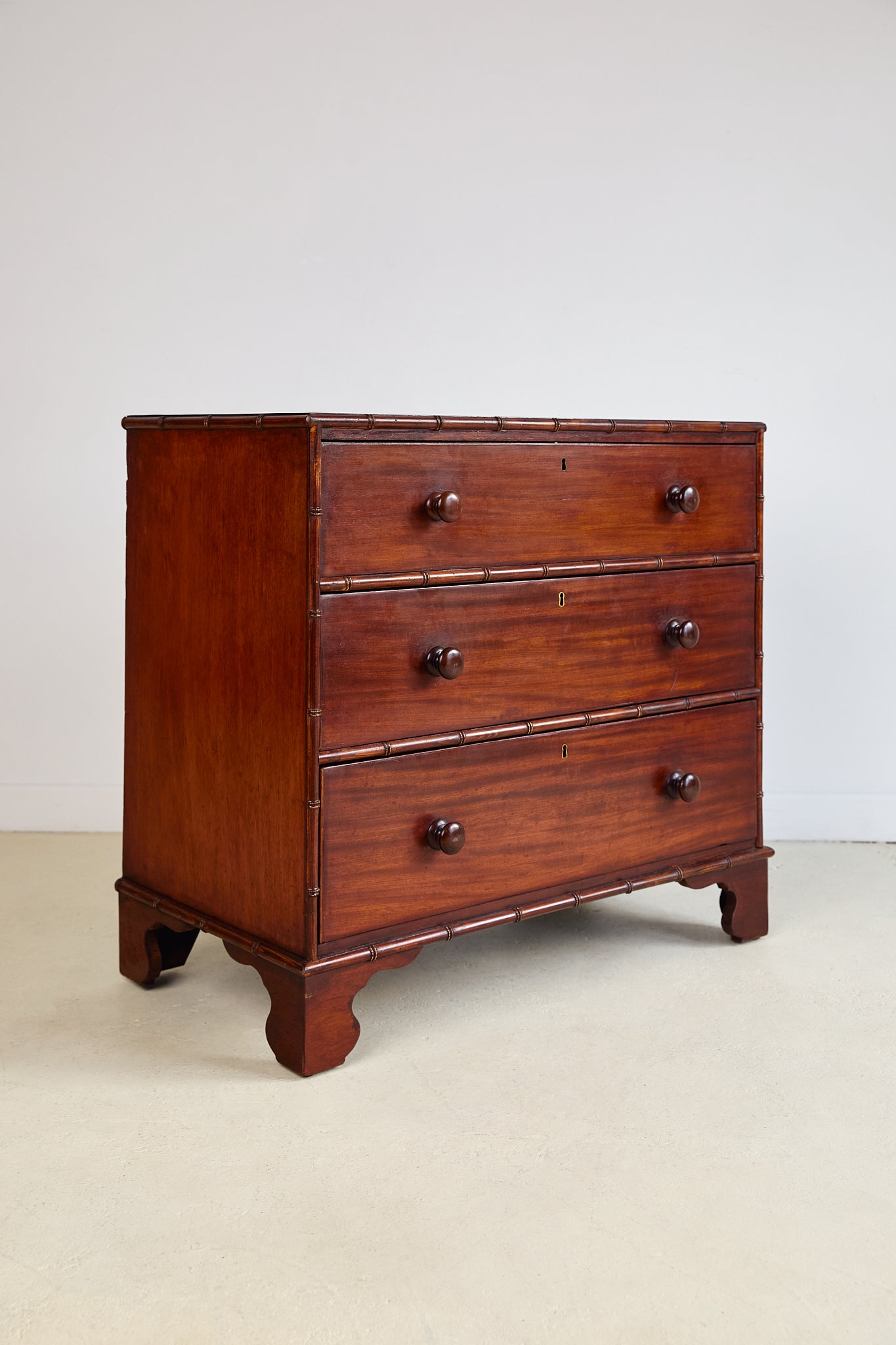 English 19th Century Chest Mahogany Chest With Faux Bamboo Trim