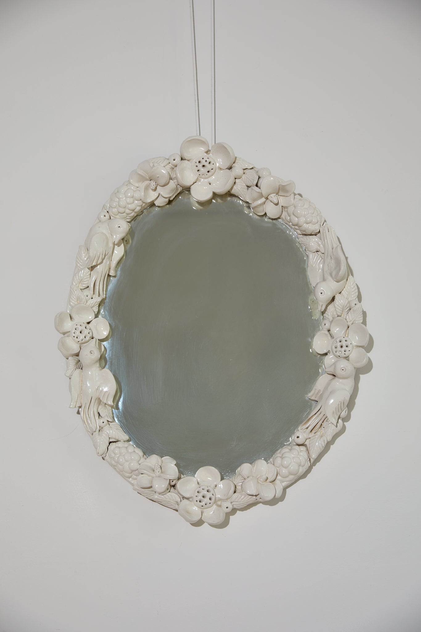Handmade Ceramic Bird and Flower Detail Mirror