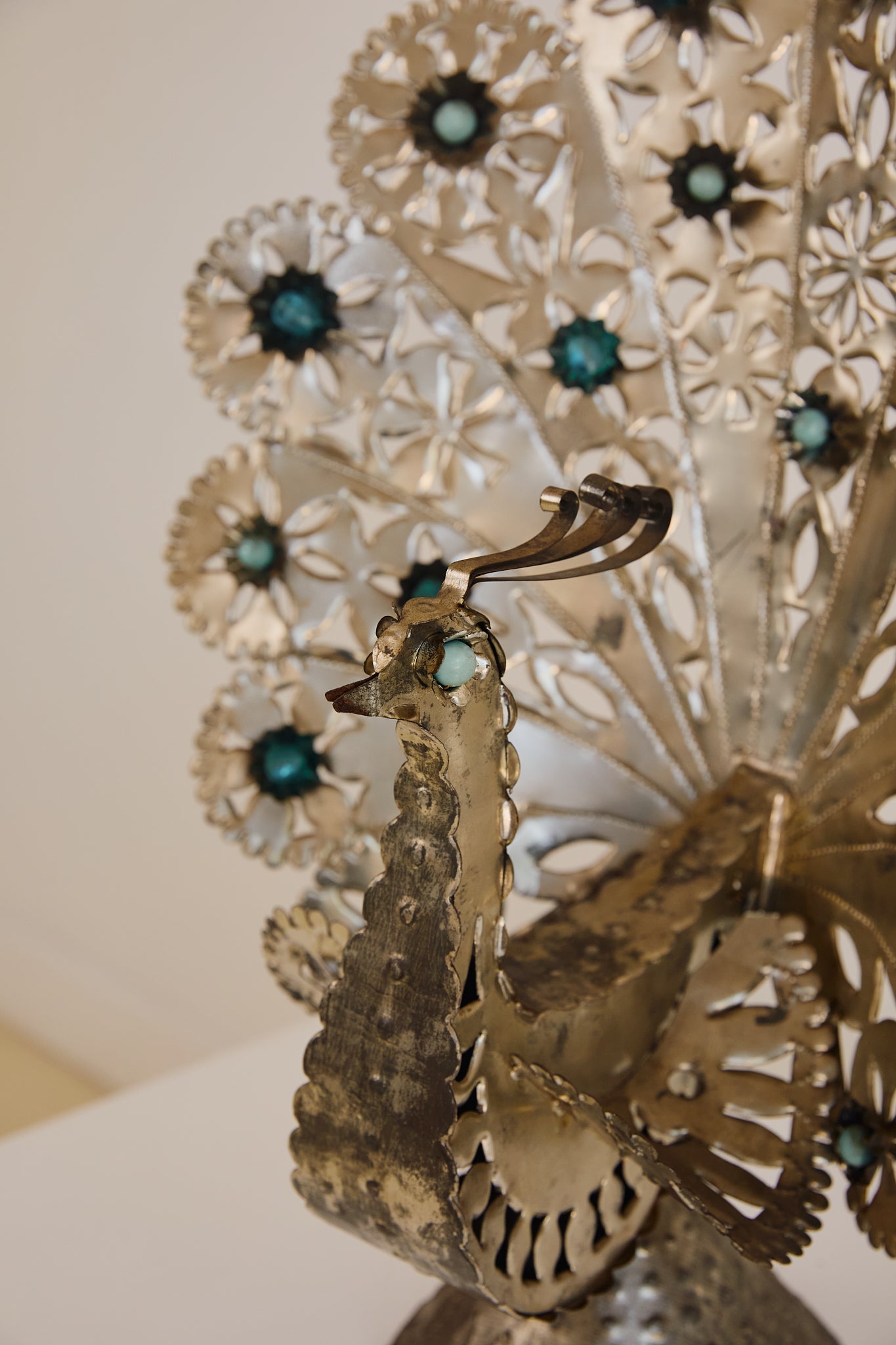 Pair of Mexican Tin Metal Peacocks