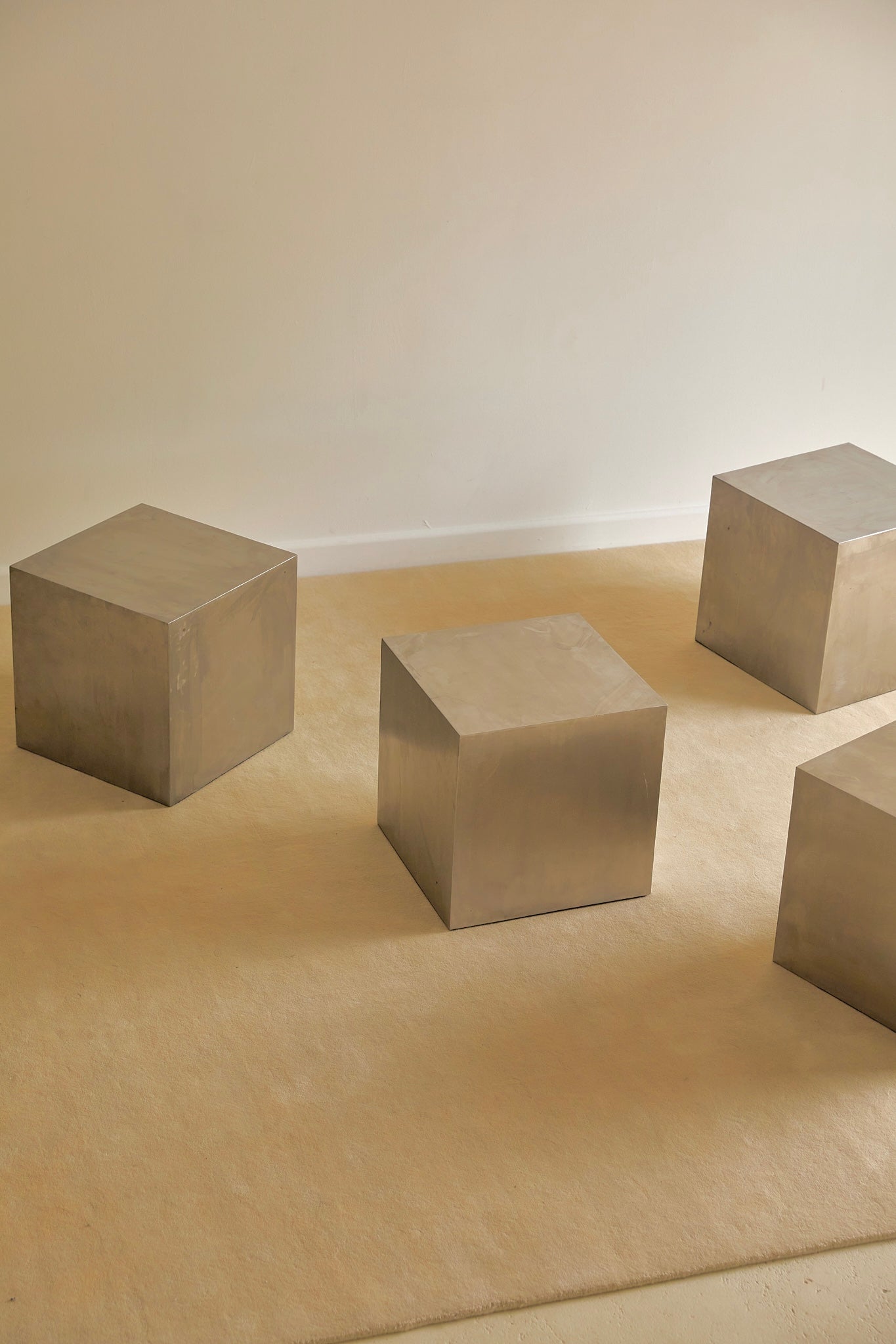 Mid-Century French Modernist Stainless Steel "Cube" Coffee / Side Tables Attributed to Maria Pergay