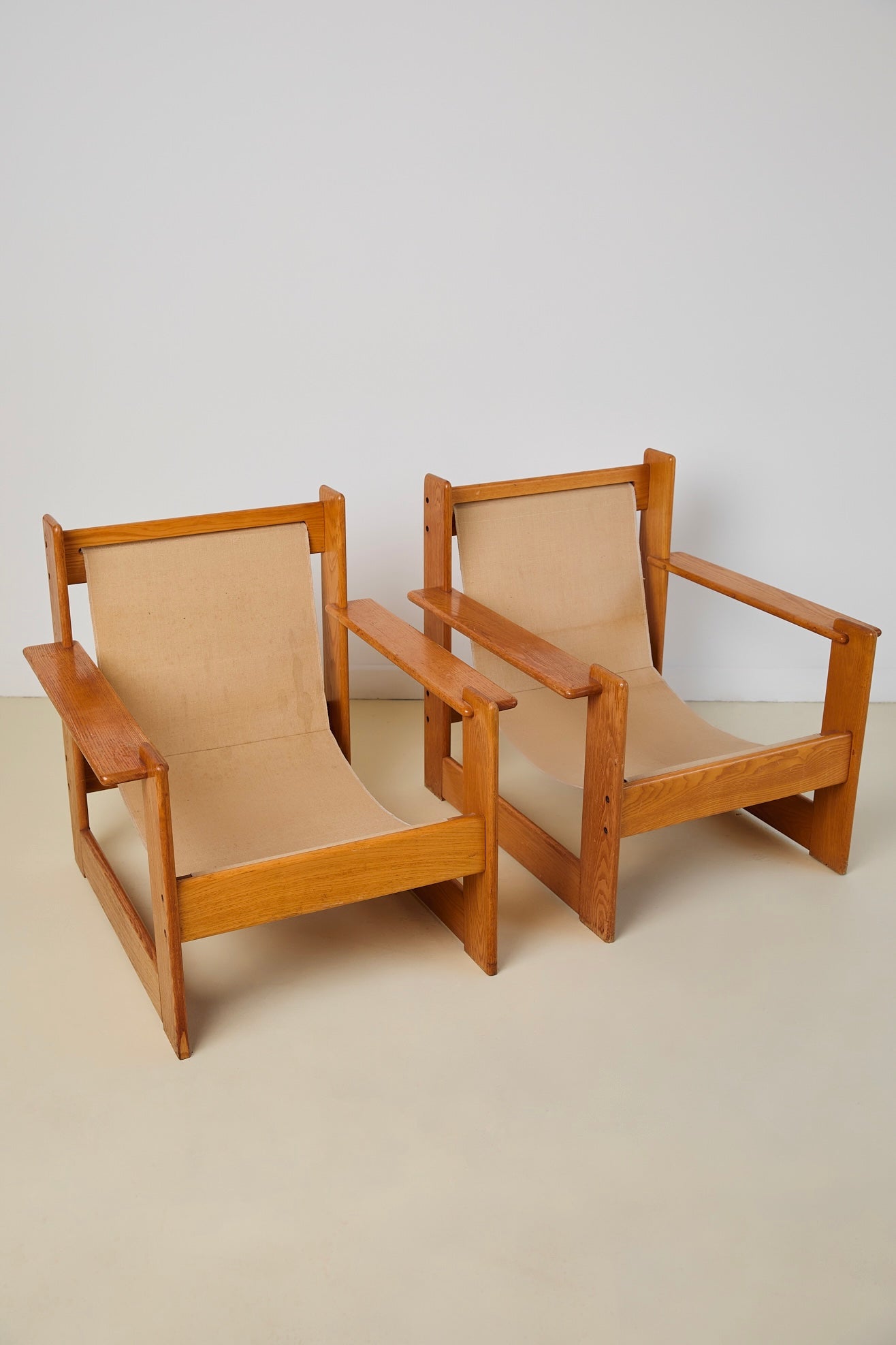 Pair of Italian Lounge Chairs With Stripe Cushions