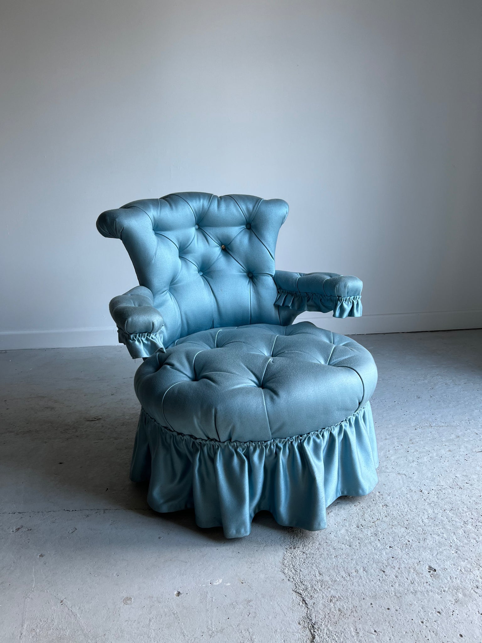 Baby Blue Ruffle Slipper Chair Scene by Chloe