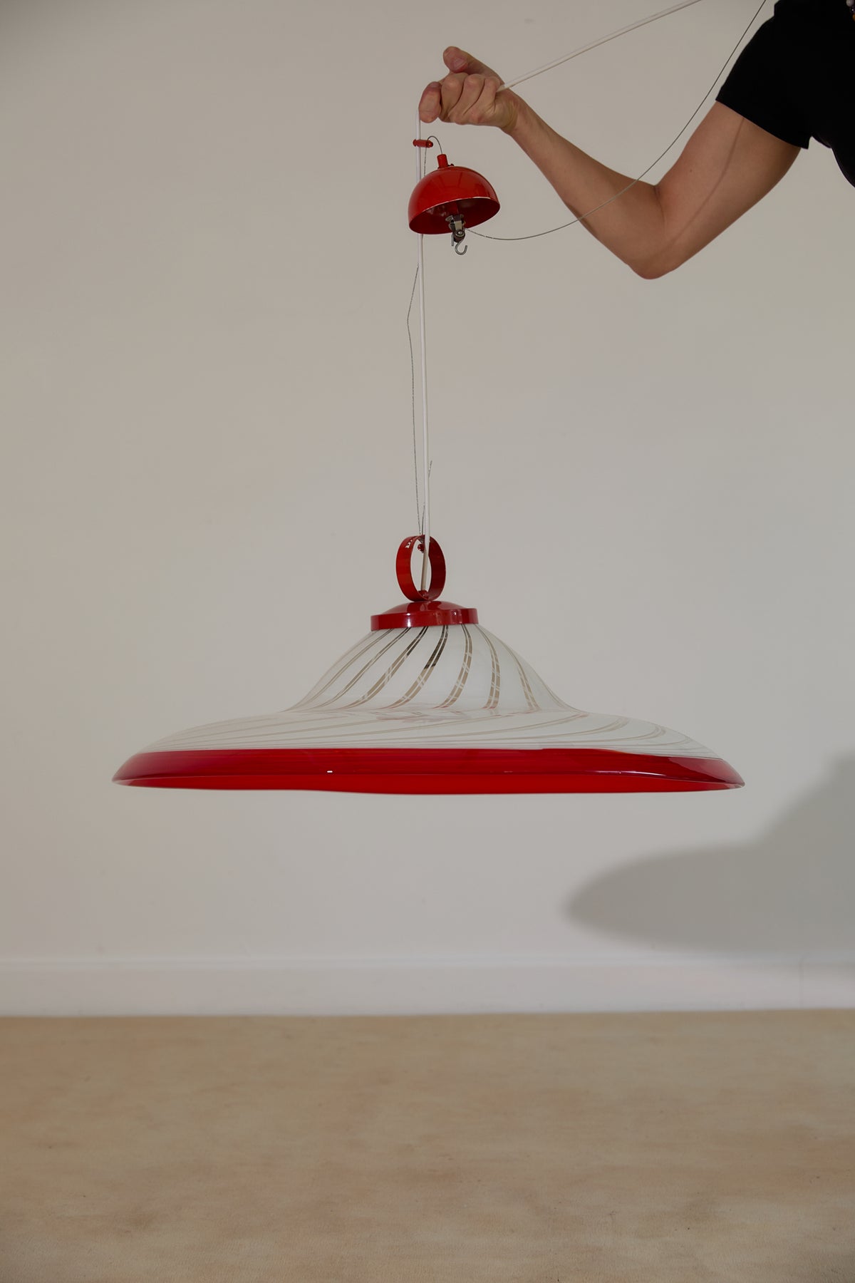 Vintage Mid-Century Murano Glass Space Age Swirl Pendant Light