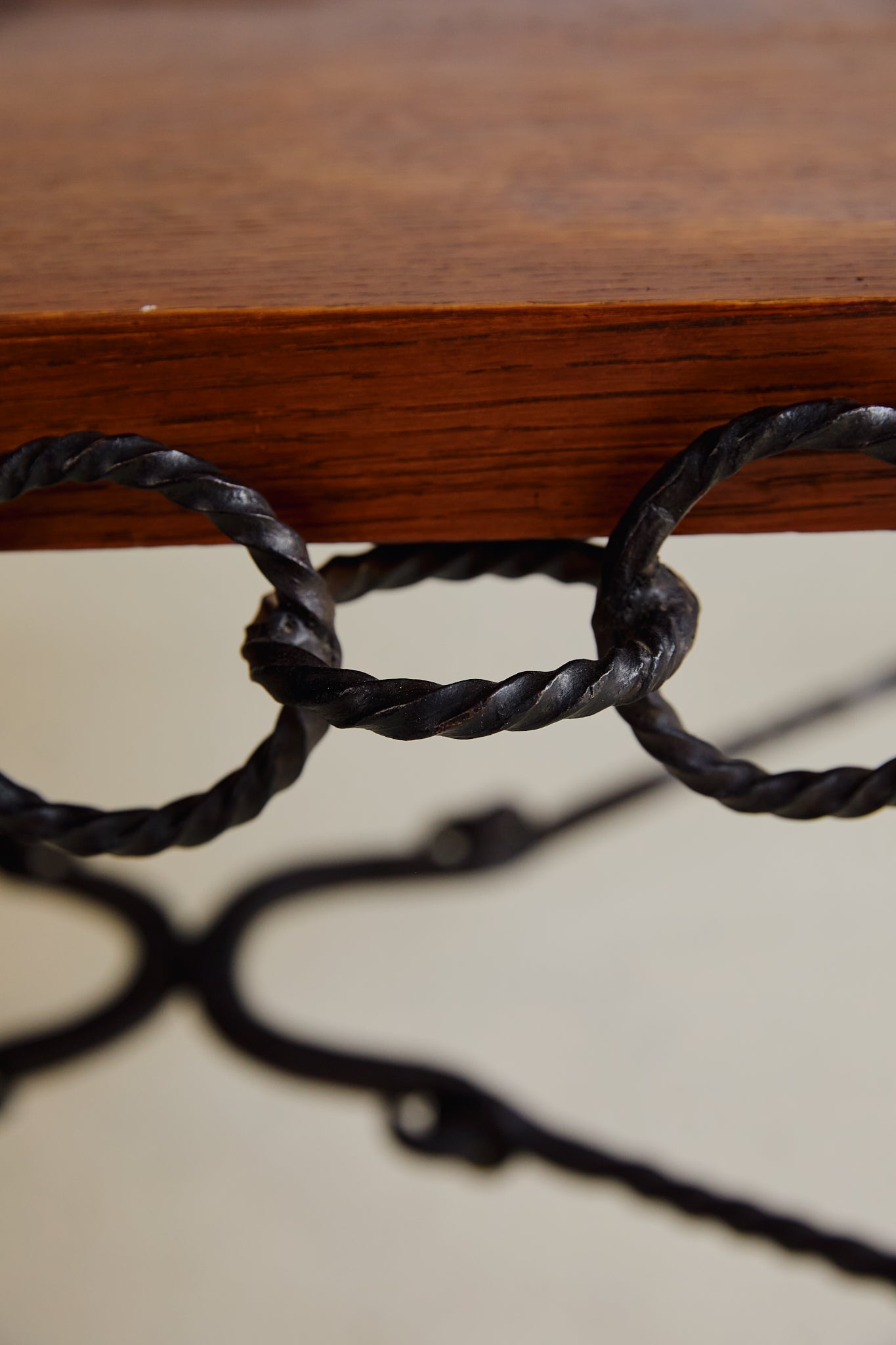 Brutalist Chain Iron and Oak Top Coffee Table