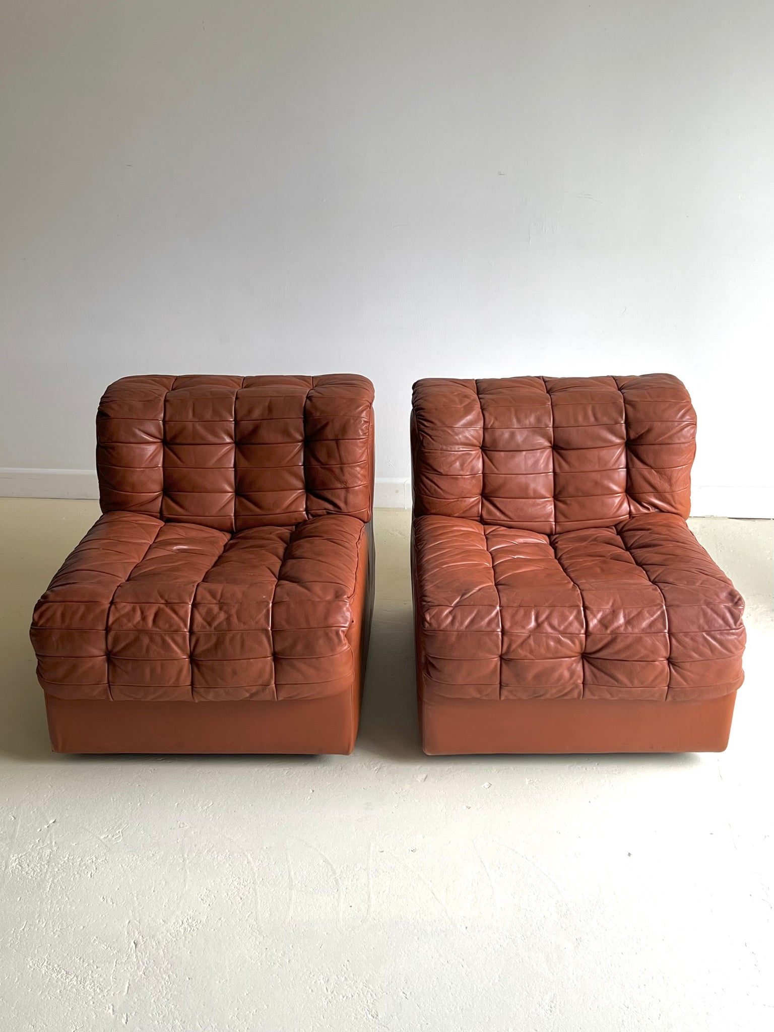 Pair of Patchwork Leather Lounge Chairs by DeSede 1970s