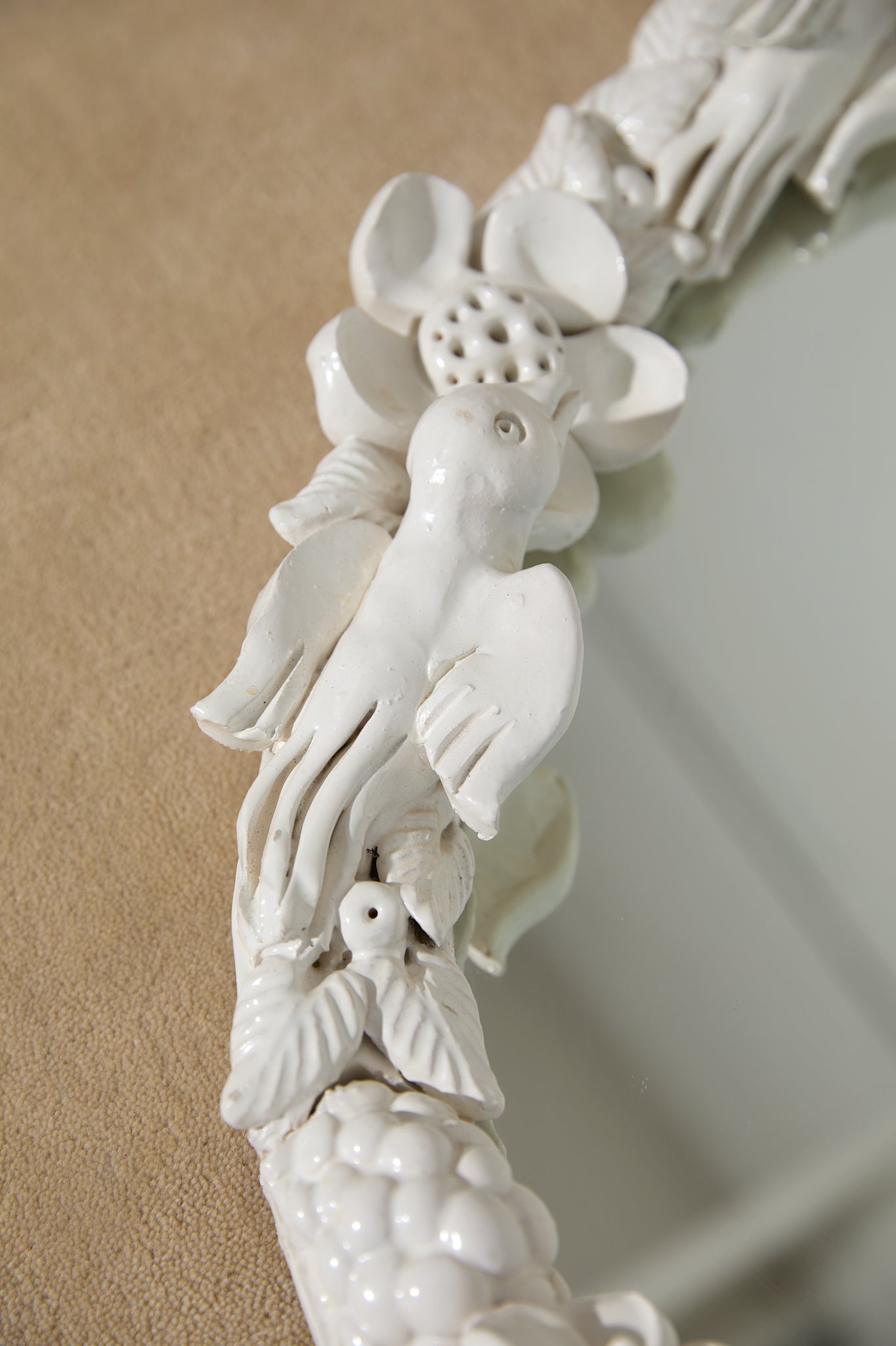Handmade Ceramic Bird and Flower Detail Mirror