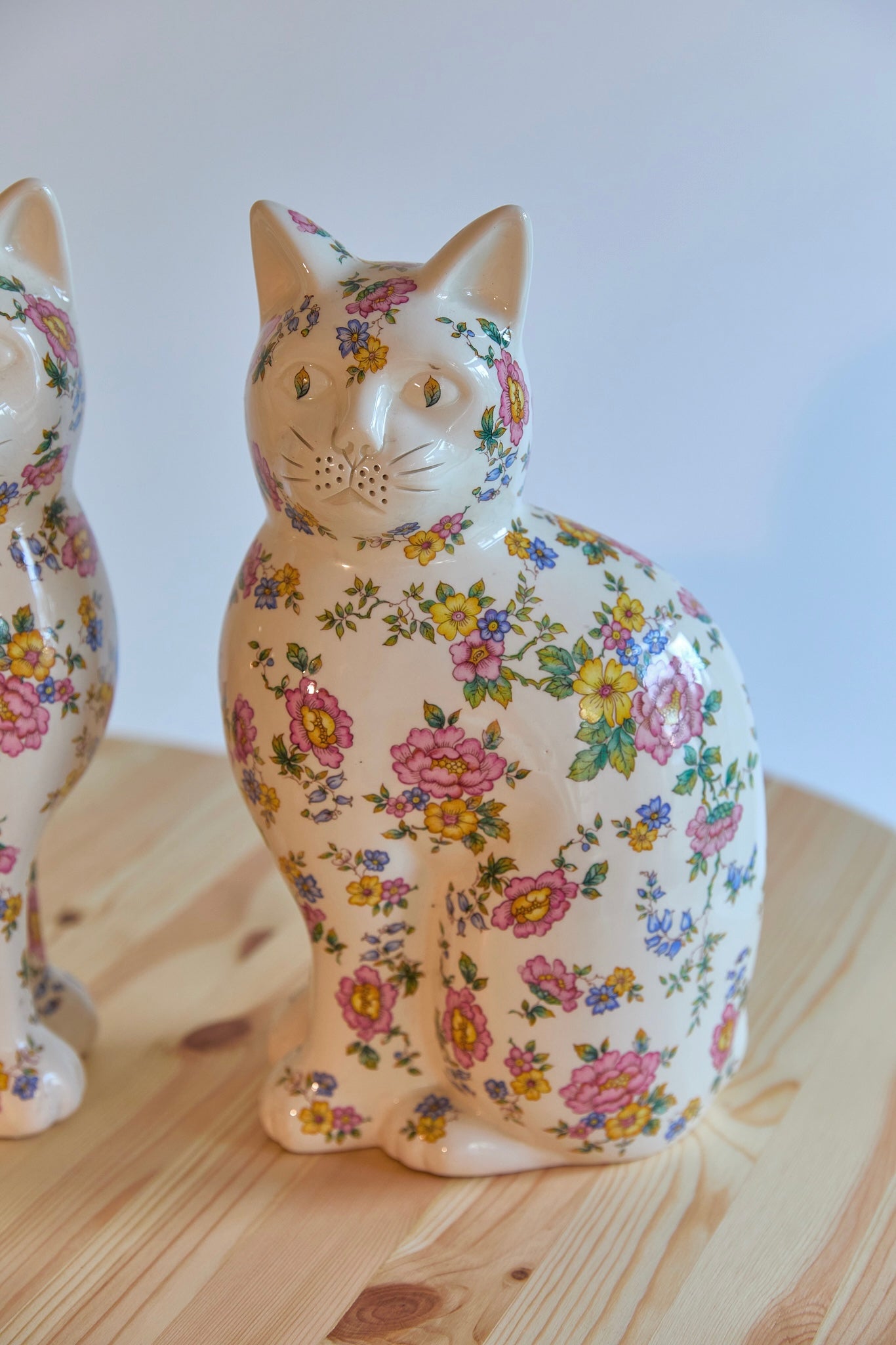 Pair of XL Ceramic Floral Cats