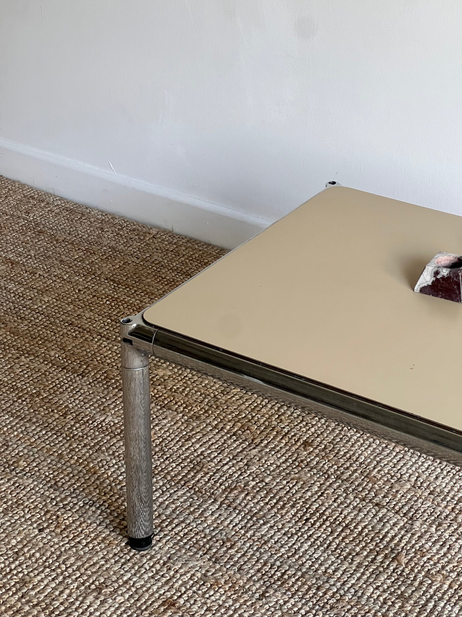 Italian Chrome and Cream Leather Coffee Table