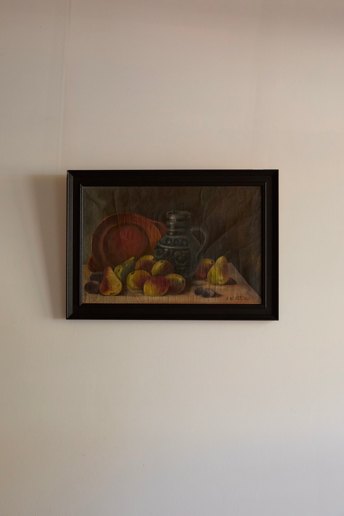 Vintage Framed Still Life Oil Painting – Fruit &amp; Pitcher