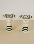 Italian Pair of Green and White Ceramic Side Tables