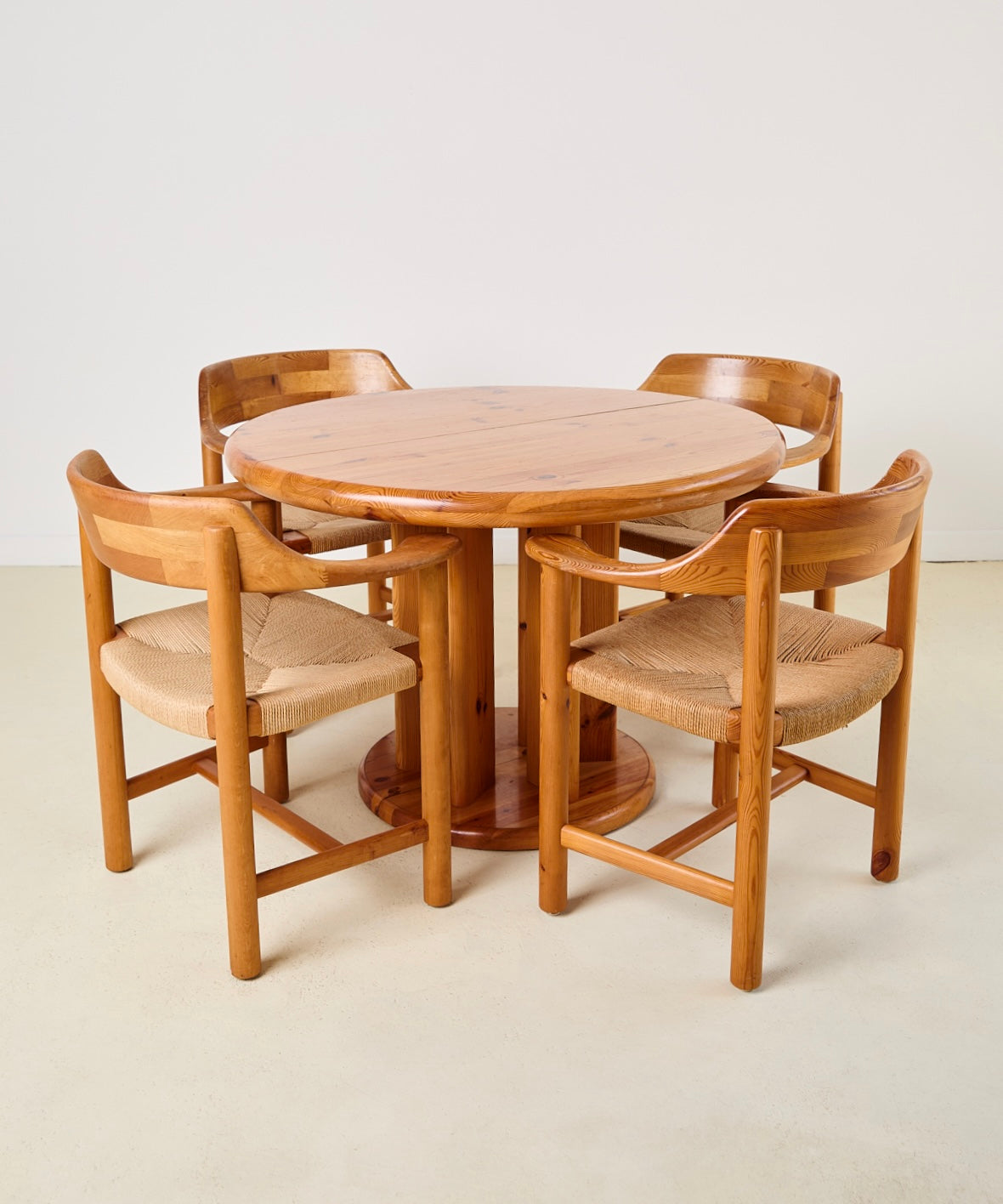 Set of 4 Rainer Daumiller Dining Chairs in Pine and Papercord, 1970s