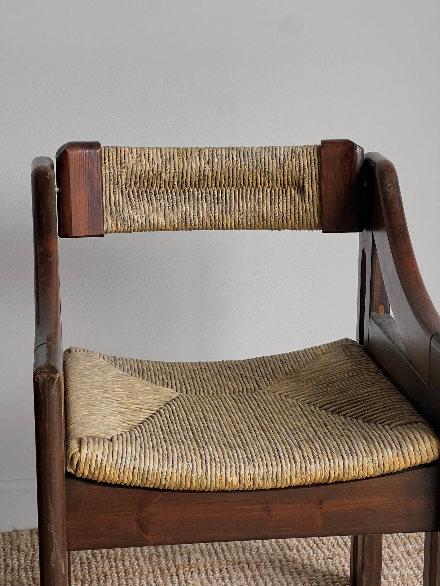 Mid-Century Brutalist Pine and Straw Chairs by Fratelli Montina, Italy, 1960s