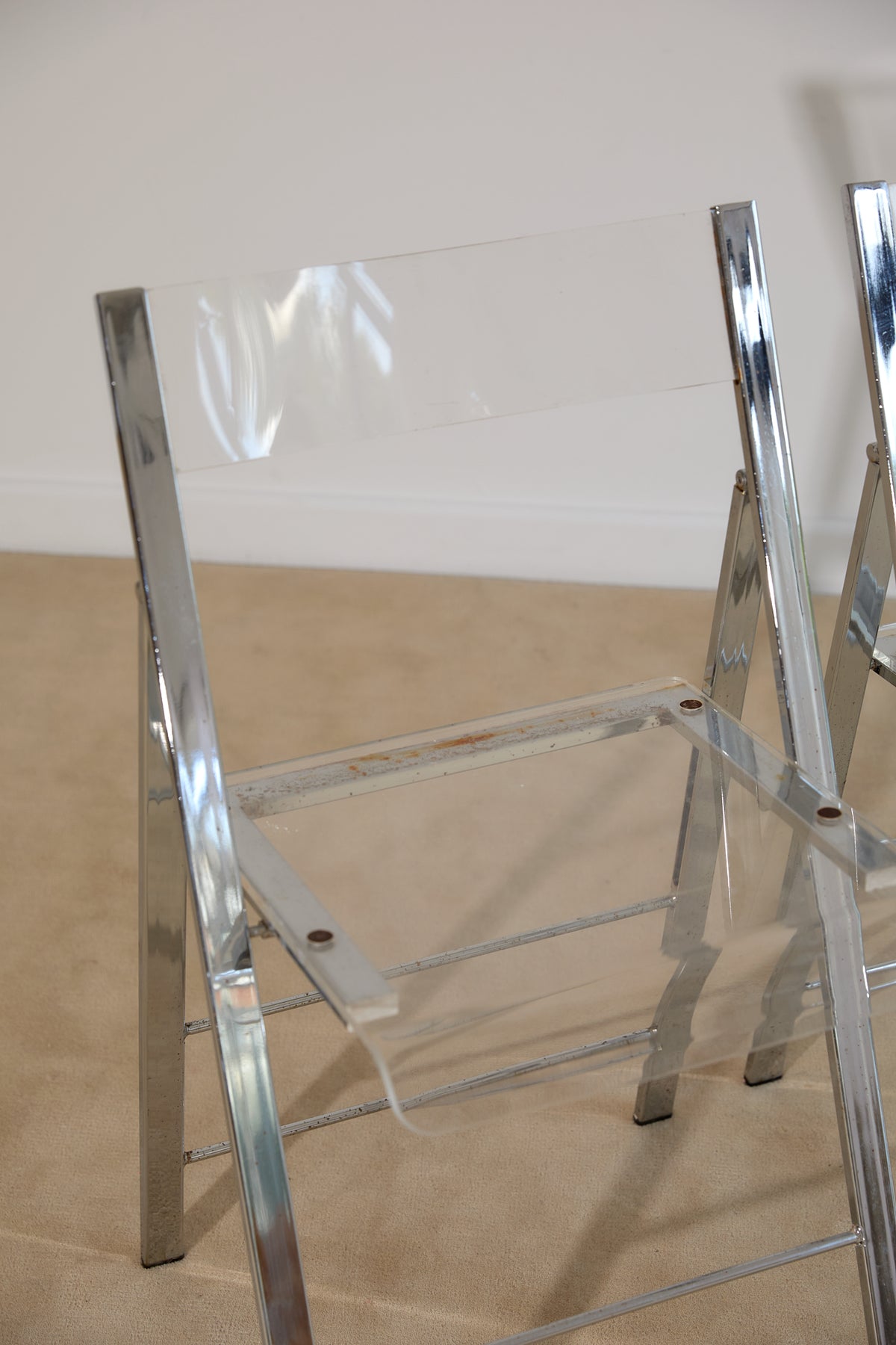 Pair of Lucite and Chrome Folding Chairs