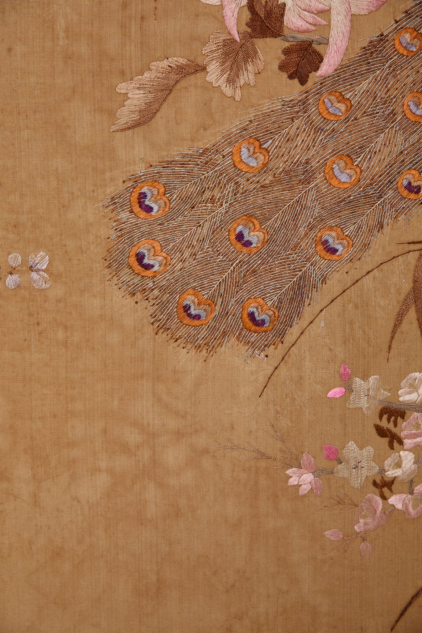 Large Chinese Embroidered Tapestry With Peacock