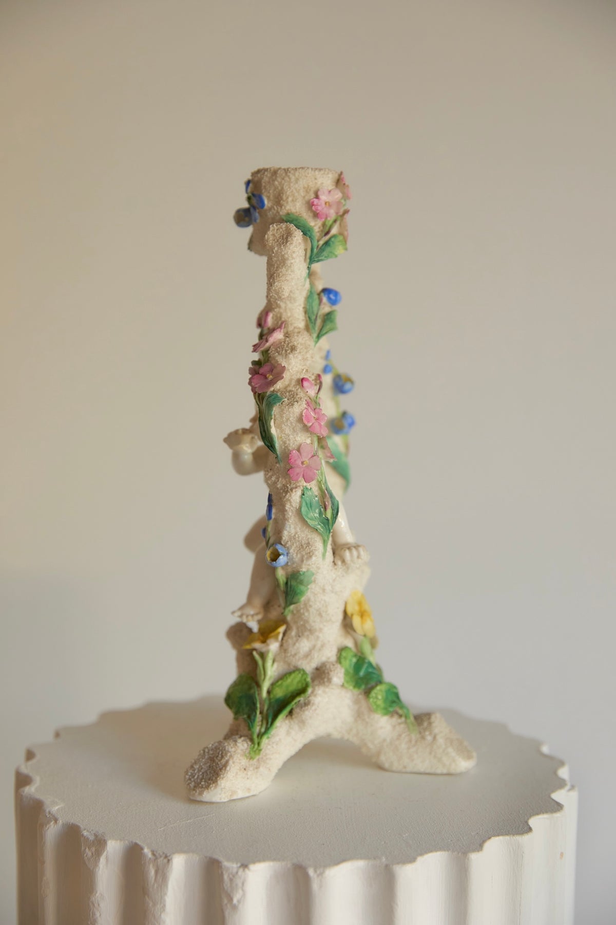 19th Century Porcelain Cherub Candleholder