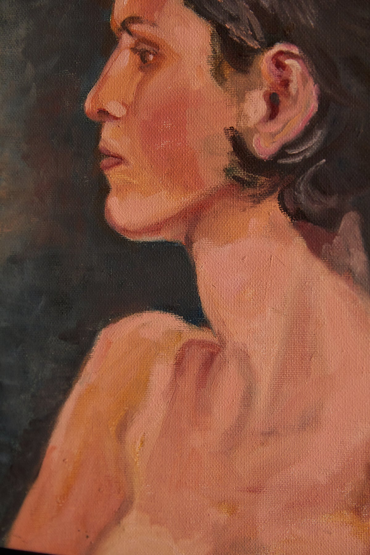 Intimate Vintage Oil Painting Of a Woman in Profile
