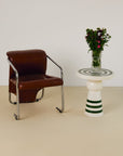 Italian Pair of Green and White Ceramic Side Tables