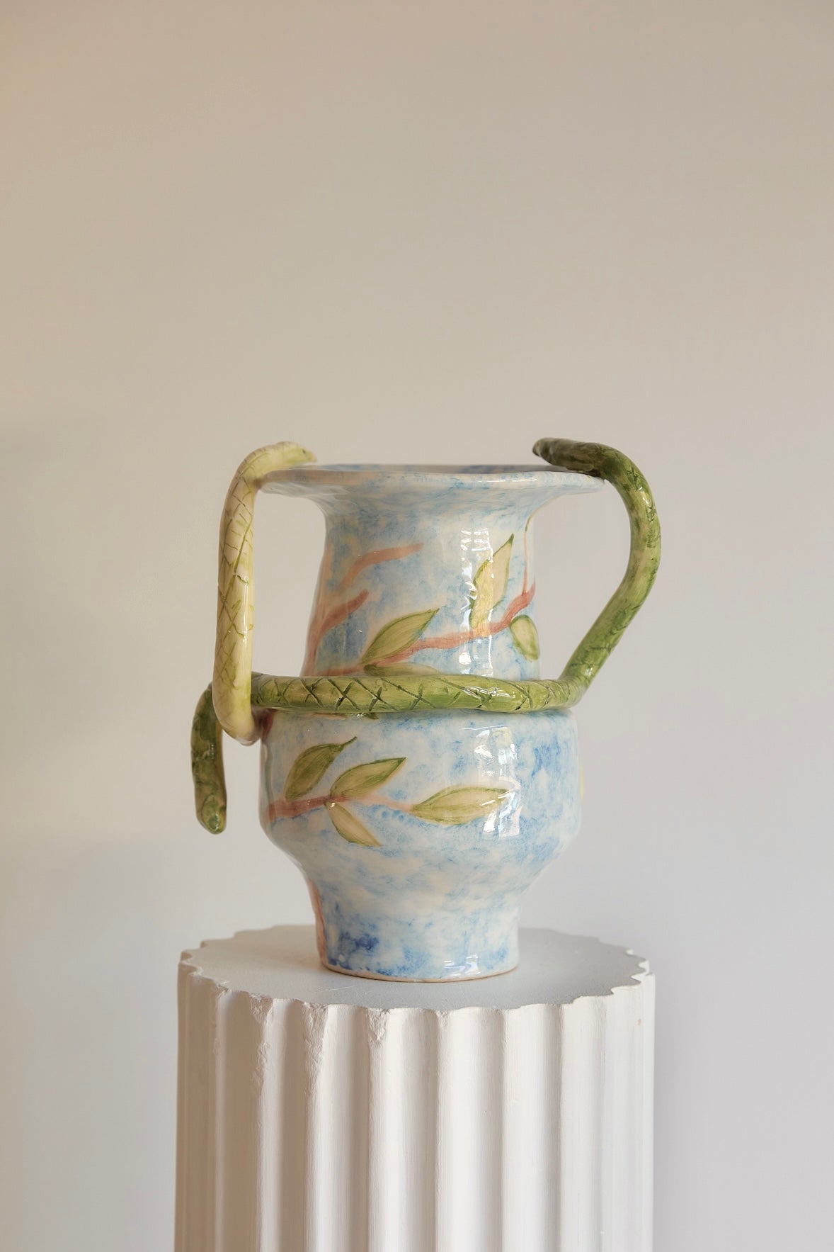 Handcrafted Ceramic Snake Amphora Vase