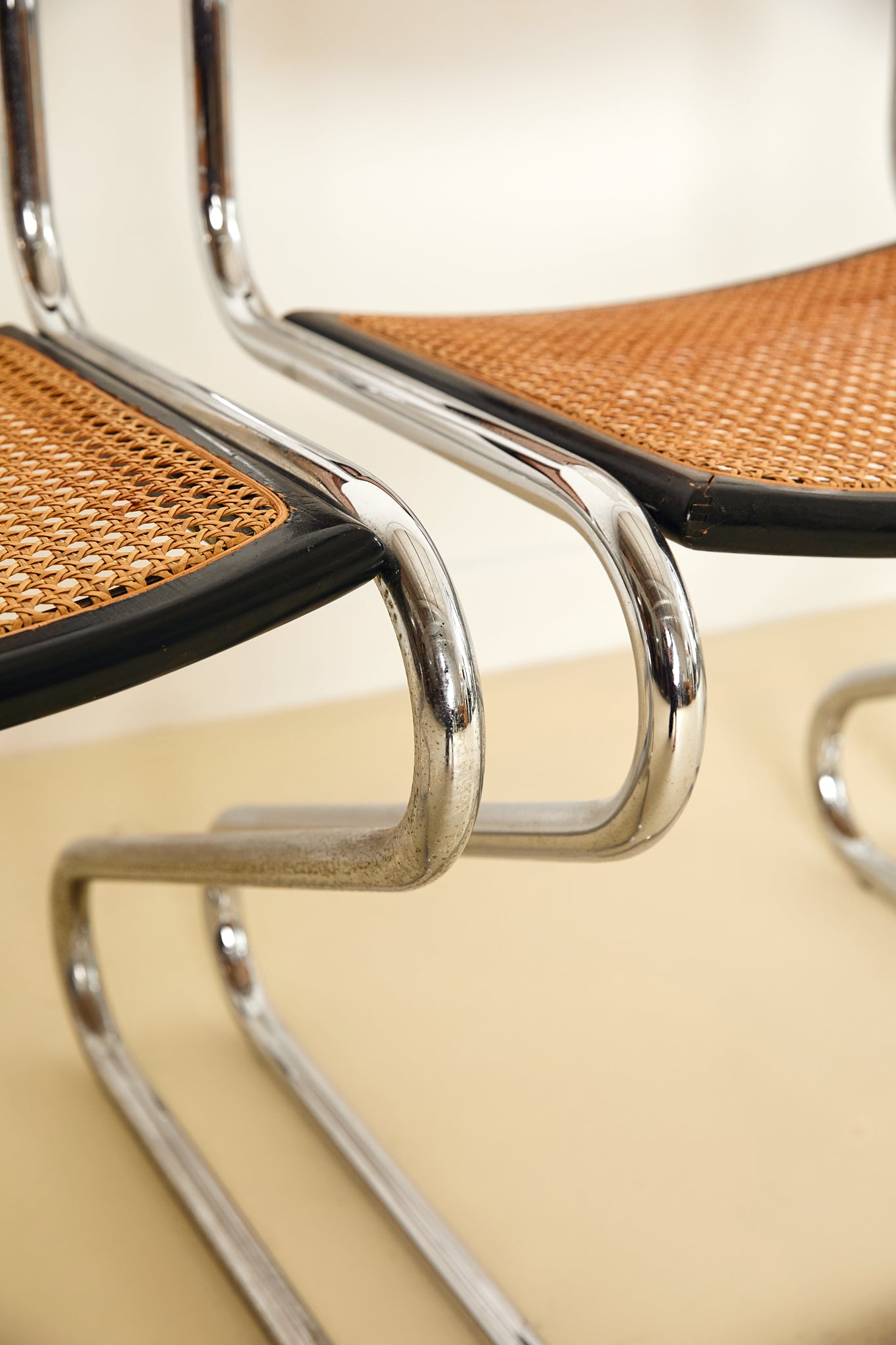 Mid Century Italian Chrome and Rattan Dining Chairs Set of X6