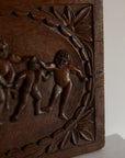 Antique 19th Century Hand-Carved Solid Oak Wooden Relief Plaque – Dancing Cherubs
