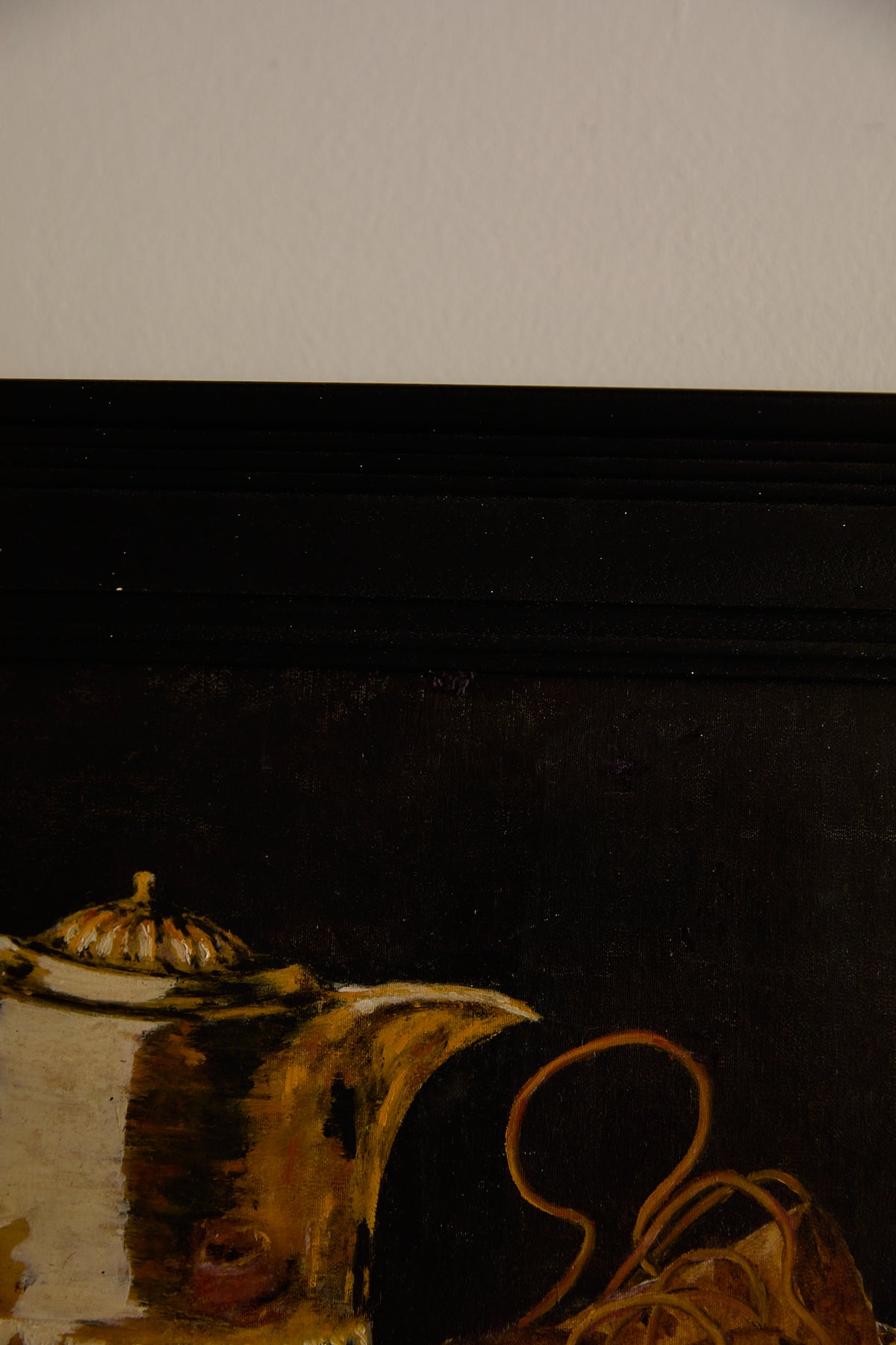 Gilded Still Life – Moody Vintage Oil Painting of Tea Service &amp; Curiosities