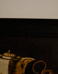 Gilded Still Life – Moody Vintage Oil Painting of Tea Service & Curiosities