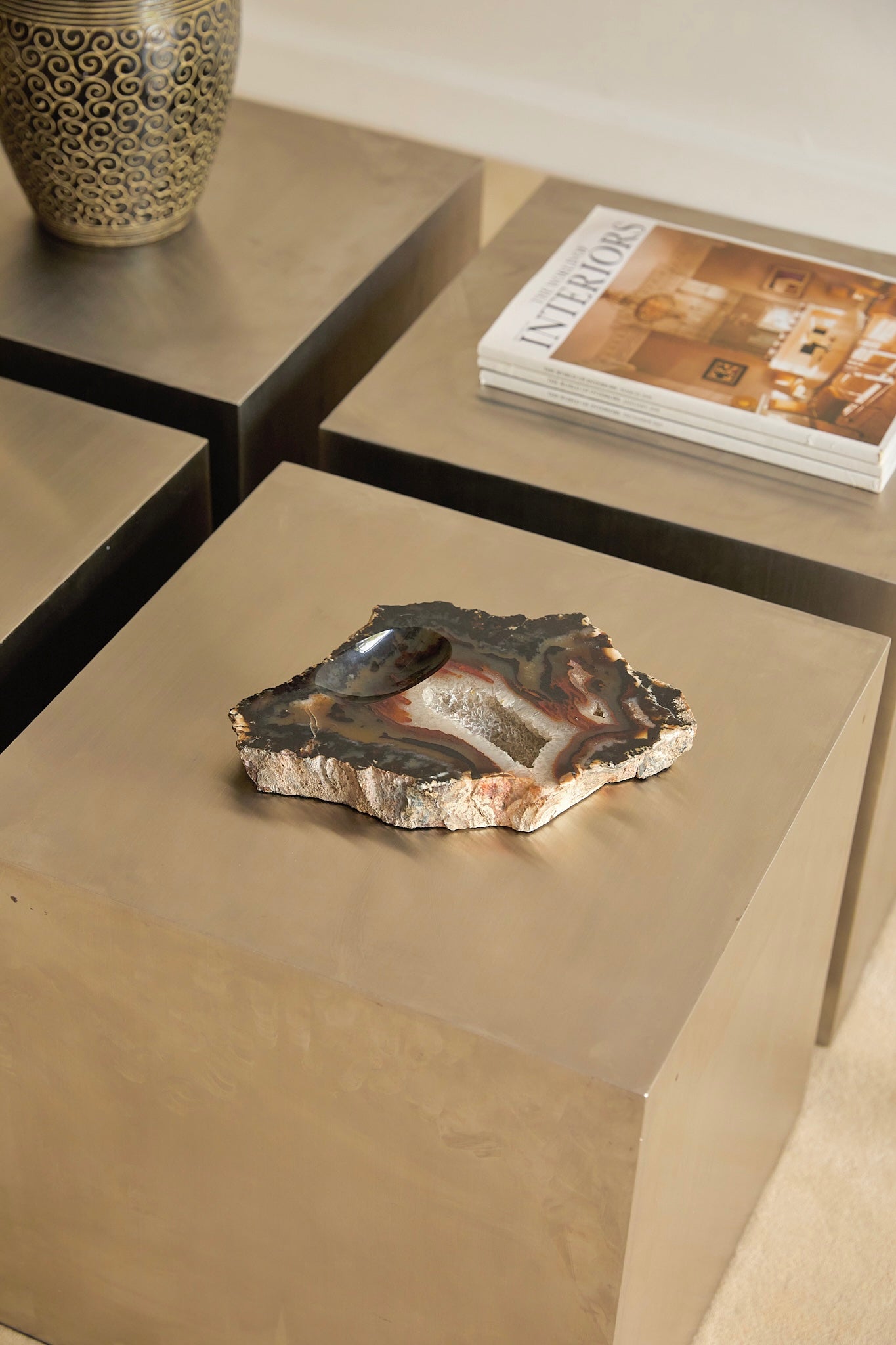 Mid-Century French Modernist Stainless Steel "Cube" Coffee / Side Tables Attributed to Maria Pergay