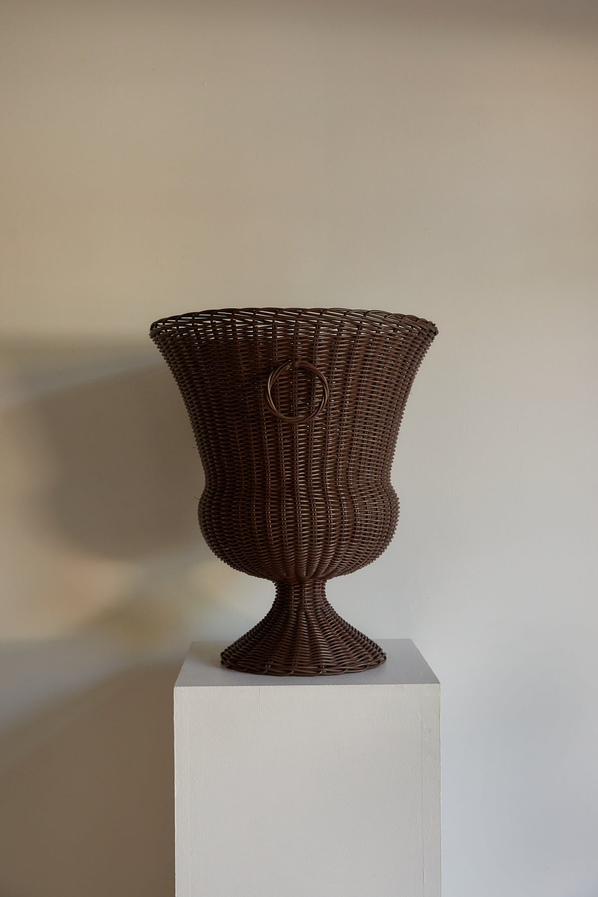 Vintage Woven Wicker Urn Vase with Handles
