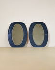 Pair of Round Blue Glass Italian Mirrors